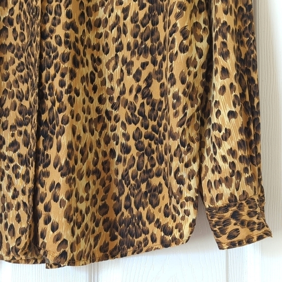 Liz Wear 90's Vintage Leopard Print Long Sleeve Button Down Shirt Brown Black M - Picture 9 of 12